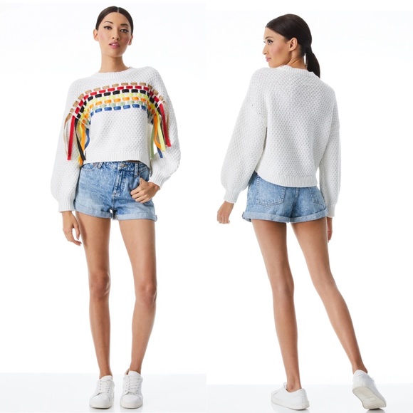 Alice + Olivia Claudette Ribbon Fringe Pullover Sweater - Medium - Picture 3 of 6